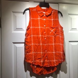 Sleeveless Orange Plaid Bongo Top